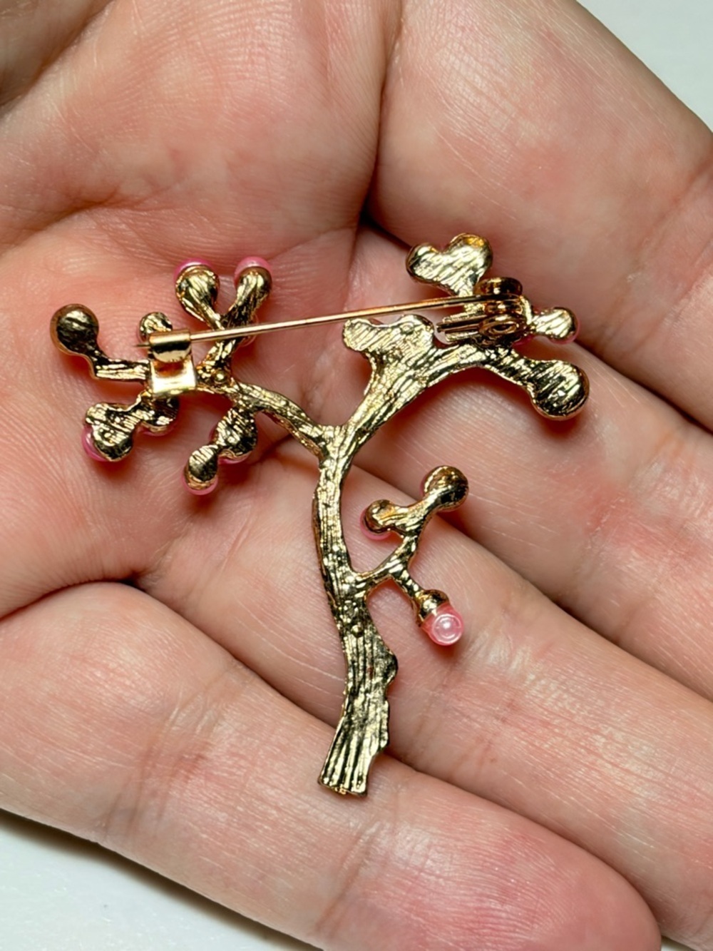 Elegant Pink & Gold Tree Brooch. - Picture 3 of 5